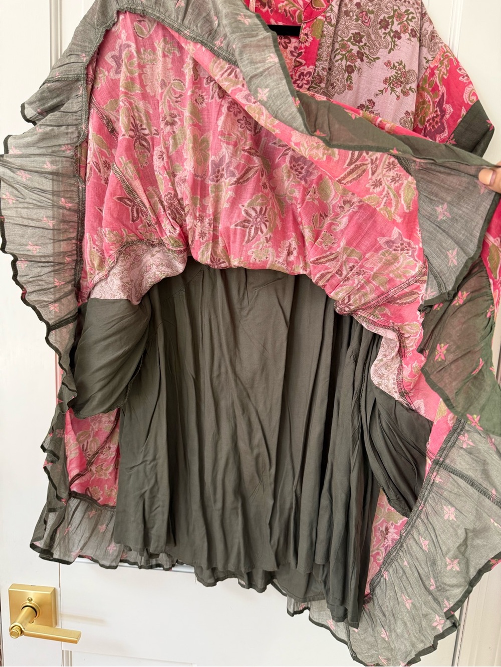 Free People Boho Floral Tiered Pink & Olive Mini Dress - Picture 3 of 4